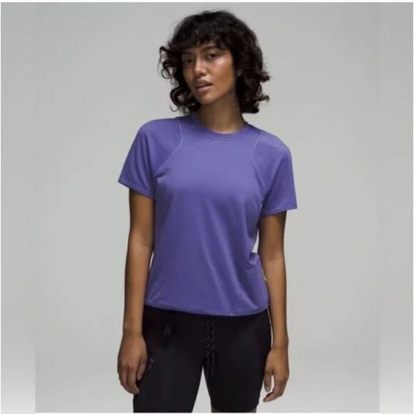 NEW Lululemon Athletica Lightweight Cinch Hem Hiking Purple Short Sleeve Tee Sz8 - Picture 12 of 12